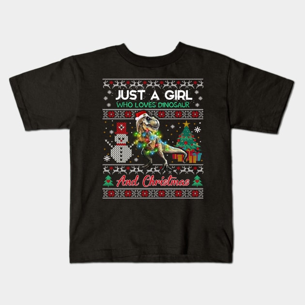 Just a girl who loves Dinosaurs and christmas Kids T-Shirt by TeeAaron